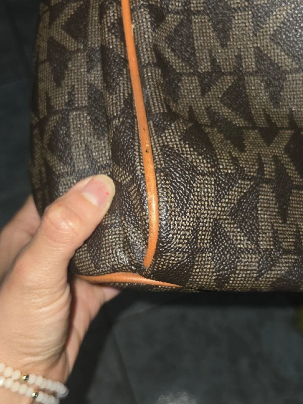 Michael Kors Brown and Tan Logo Backpack with Gold Plate